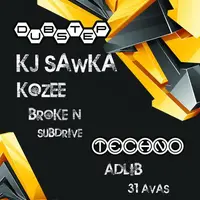 Yellow and black dubstep night flier featuring KJ Sawka and Kozee