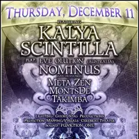 Purple flier for Kalya Scintilla with Nominus, Meta Zen and MontsDe at Refuge PDX, Thursday December 11