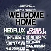Flier for Welcome Home presented by Mo'Pro, with a dozen names on the lineup